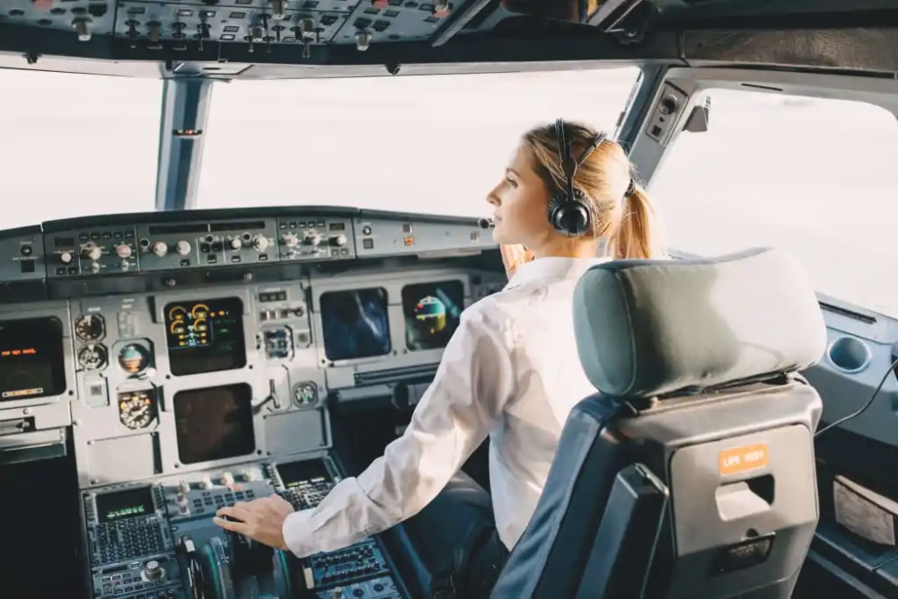 Woman pilot in the plane