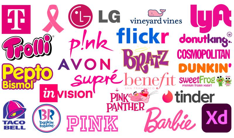 Merkit, joissa on vaaleanpunainen logo
